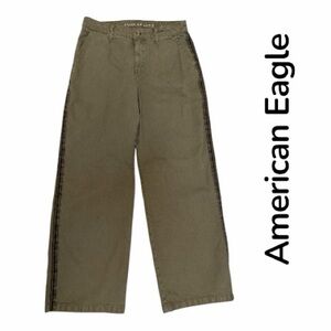 American Eagle Ziegler Sisters Olive Tuxedo Striped Baggy Wide Leg Pants 6L
